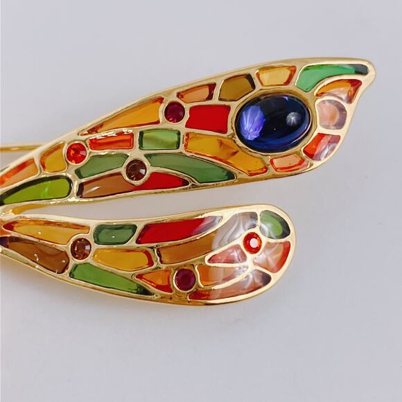 VTG Joan Rivers Signed Dragonfly Brooch Gold Tone Enamel Articulated Colorful - Picture 11 of 12